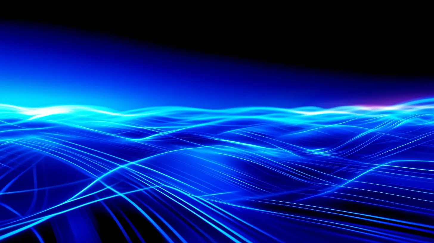 “Flowing blue digital lines on dark gradient background”