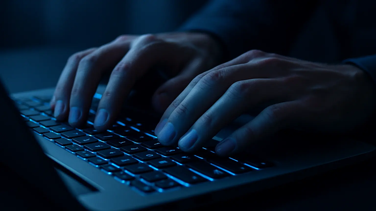 Hands typing on a laptop keyboard
