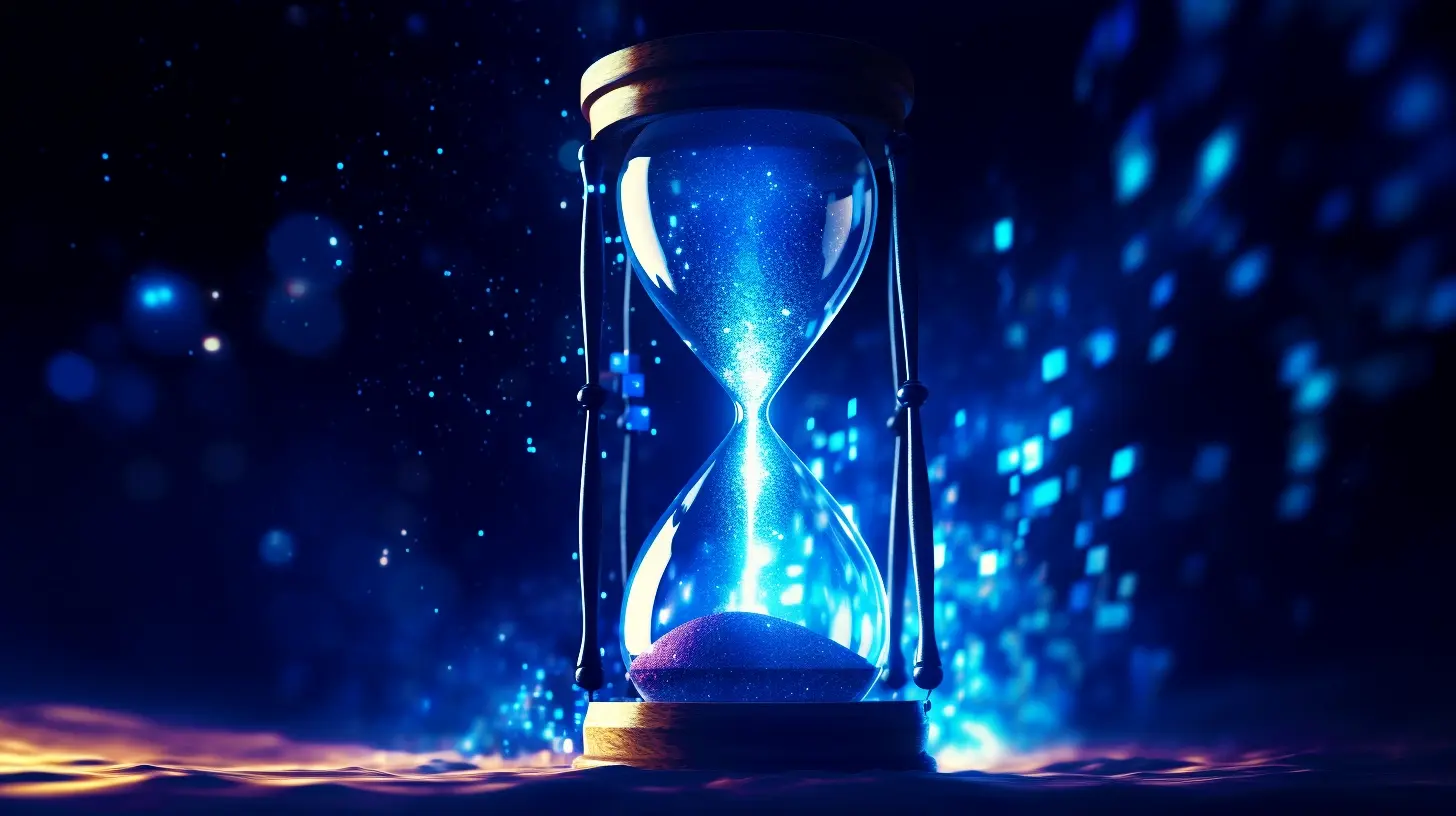 Hourglass containing glowing blue sand